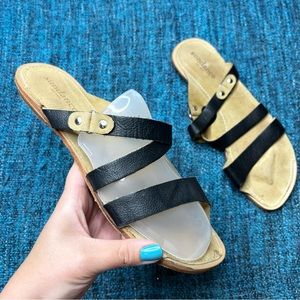 Sundance Black Leather Strappy Slide Sandals